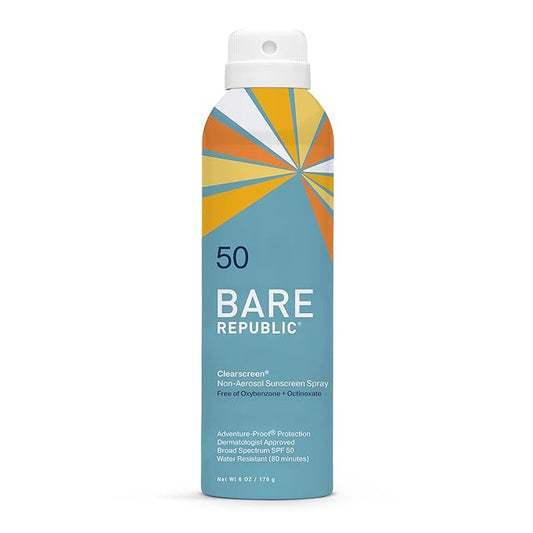 Bare Republic Clearscreen Sunscreen SPF 50 Sunblock Spray, Water Resistant with an Invisible Finish, 6 Fl Oz