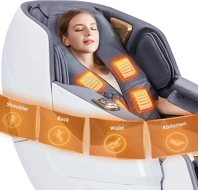 MassaMAX MT339 4D Massage Chair, Full Body Shiatsu Recliner with Electric Extendable Footrest, Zero Gravity, SL Track, Deep Yoga Stretch, 15 Modes, AI Voice Control, Foot Rollers, and Heating (White)
