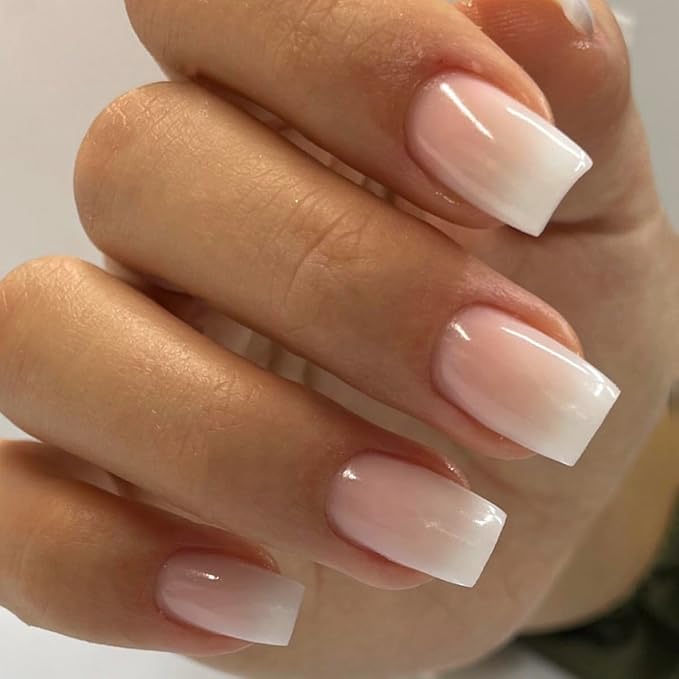 6 Packs (144Pcs) Press on Nails Square, Short Square Press on Nails, Ombre Press on Nails Medium, Pink Fake Nails Chrome Glue on Nails Gel False Nails for Women, Stick on Nails Kit 12 Sizes-6 Styles