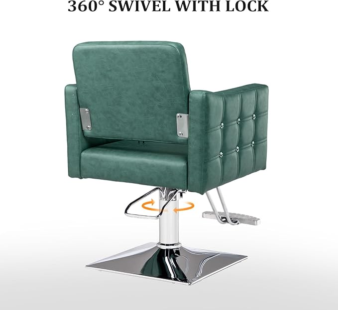 Salon Styling Chair for Hair Stylist Wide Seat, Hydraulic Barber Chair with Aluminium Footrest, Green Hair Salon Chair Heavy Duty, Beauty Spa Cosmetology Shampoo Hairdressing Equipment