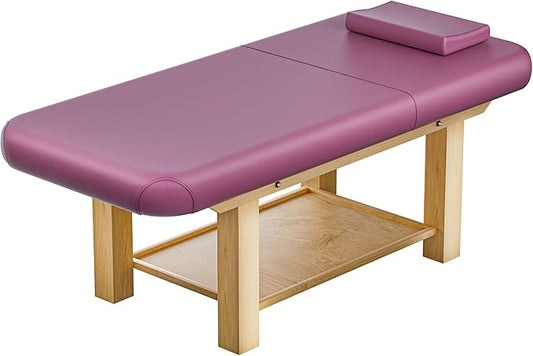 28in Wide Massage Table with 1500lbs Weight Capacity, Wooden Base, Massage Bed Adjustable Backrest for Professional & Home Use, Spa Treatment Table for Relaxation and Therapy，Red