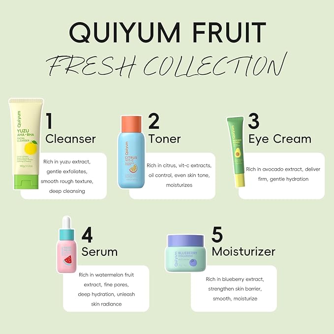 Fruit Skincare, Skin Care Gift Sets, Skin Care for Teens 10-12, with Lip Balm *6, Facial Cleanser, Toner, Serum, Eye & Face Cream, Nourishing, Hydration, Glow Up, Trendy Stuff