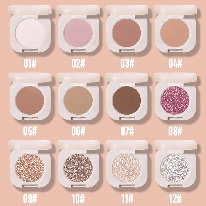 Single Nude Rose Gold Shimmer Eyeshadow,Monochrome Eye Shadow,Apply Make Up Easily,Glitter Single Eyeshadows 24 Hour Eye Makeup Longwear Waterproof