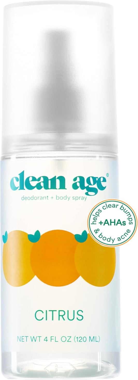 Aluminum Free Deodorant & Body Spray for Whole Body - Citrus 4oz - Clean Deodorant and Body Spray for Teen Boys and Girls -With AHA Fights Body Acne-Formula Specific Body Spray for Teens