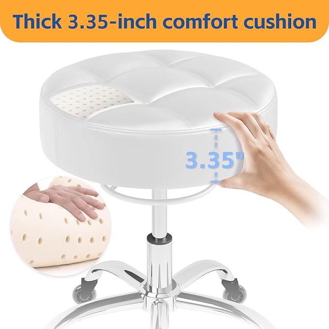 YEEZEE Rolling Stool Heavy Duty 400lb: Super Soft Seat Cushion,360° Swive,Height Adjustability,No Squeaky Noises,No Tip Over,New Upgraded Salon Stool Chair, Tattoo Facial Massage Spa Medical