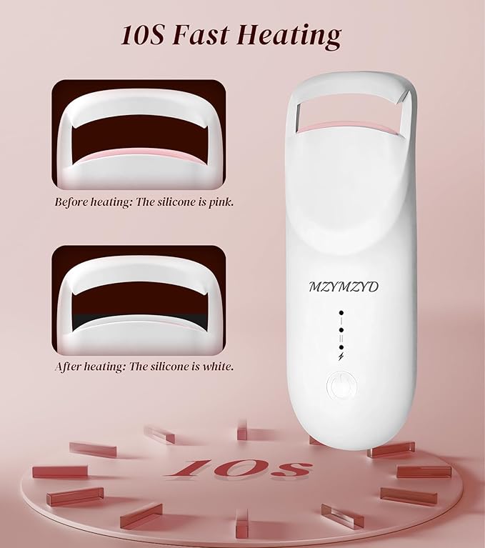 Heated Eyelash Curler, Eyelash Curlers with 10S Quick Heat-Up, 2 Temp Settings, 3S Styling & 24H Long-Lasting Natural Curl, Type-C Recharge, Mini Electric Eyelash Curler for Travel - White
