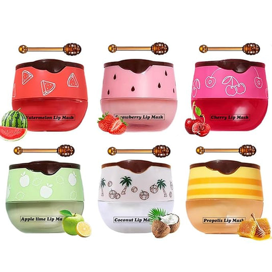 Honey+Strawberry+Apple Lime+Watermelon +Coconut+Cherry Lip Balm Lip Mask, Moisturizing Lip Sleeping Mask (6 Flavors)