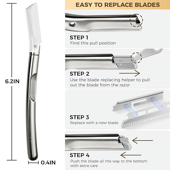 ZOMCHI Dermaplaning Tool, Dermaplaning Razor for Women & Men, Reusable Eyebrow Razor with 11 Refill Blades, Facial Razor Removes Peach Fuzz, Exfoliates Skin (Matte Silver)