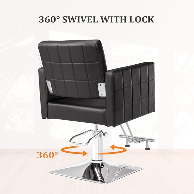 Salon Styling Chair for Hair Stylist Wide Seat, Hydraulic Barber Chair with Stainless Steel Footrest, Black Hair Salon Chair Heavy Duty, Beauty Spa Cosmetology Shampoo Hairdressing Equipment