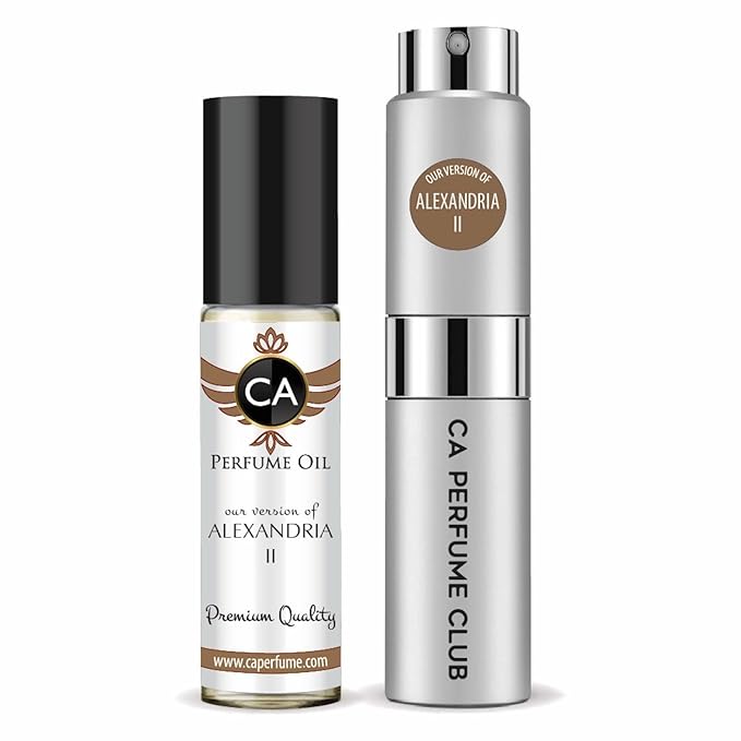 CA Perfume Duo Impression of Alexandria II For Women And Men Perfume Layering Set Long Lasting Travel Size EDP + Body Oil Roll-On Bottle 0.27 Fl Oz+0.33 Fl Oz