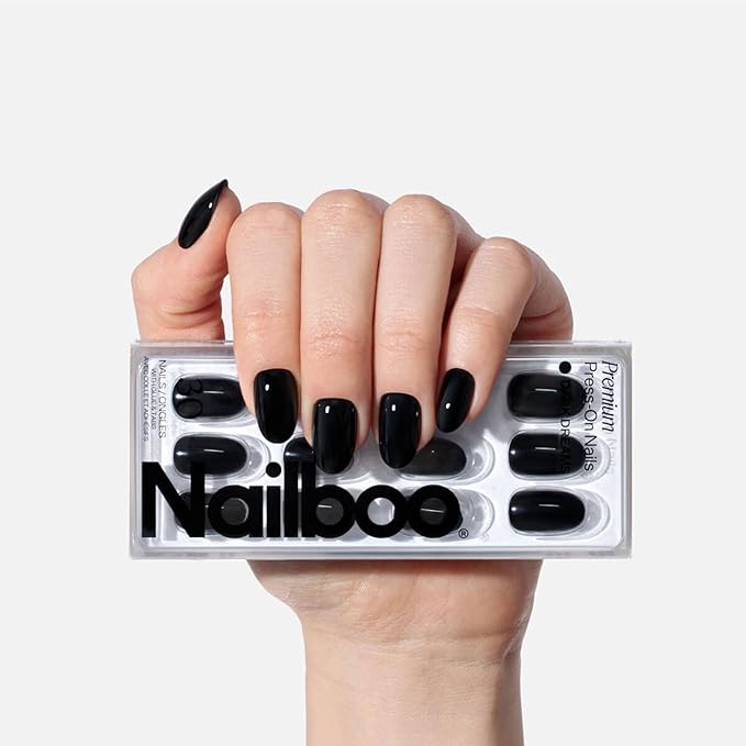 Nailboo Press On Nails, Salon-Quality Reusable Fake Nails for Fast DIY Manicure with Strong Hold Nail Glue for Press Ons, Nail File, & Alcohol Prep Pads, Dark Dreams, Round
