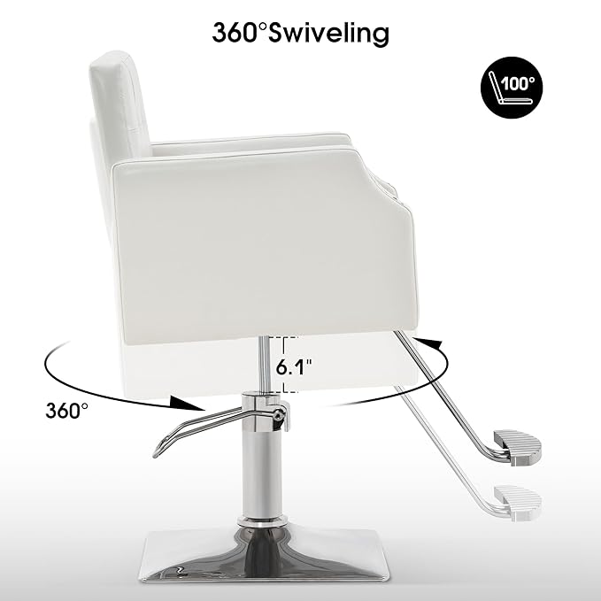 BarberPub Classic Salon Chair for Hair Stylist,Hydraulic Barber Styling Chair,Beauty Salon Spa Equipment 8818 (White)