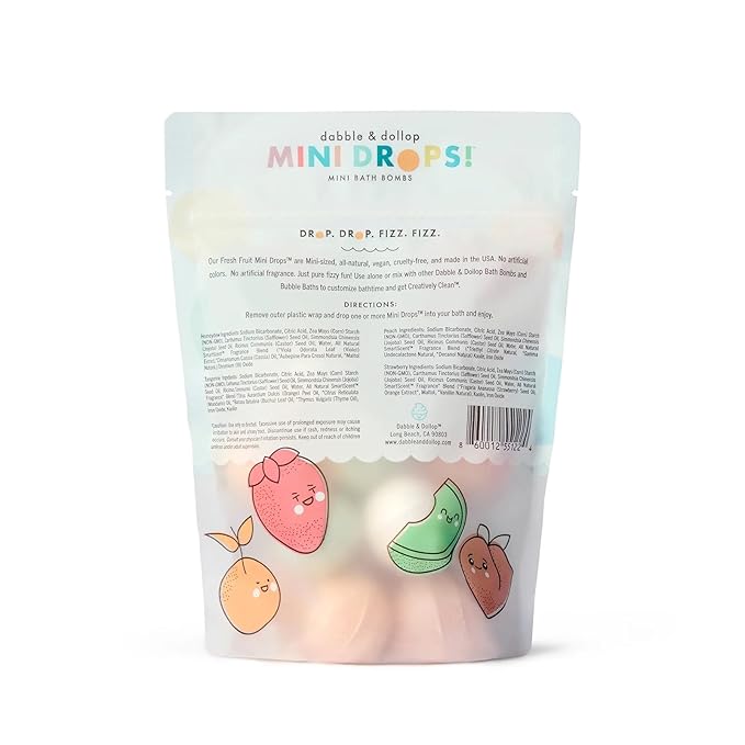Dabble & Dollop Fresh Fruit Mini Bath Bombs & Blueberry Shampoo, Body Wash, Bubble Bath for Kids - All Natural Fruity Scents, Resealable Pouch, Vegan, Gluten-Free, Cruelty-Free (Pack of 2)