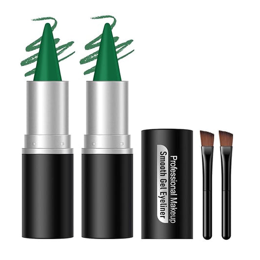 KYDA 2 Pcs Green Gel Eyeliner, Natural Eyeliner Cream for Older Women, Waterline Matte Eye Liner with Brushes, Waterproof Smudge Proof Smoky Eyeshadow, Multiuse Eyes Makeup Stick