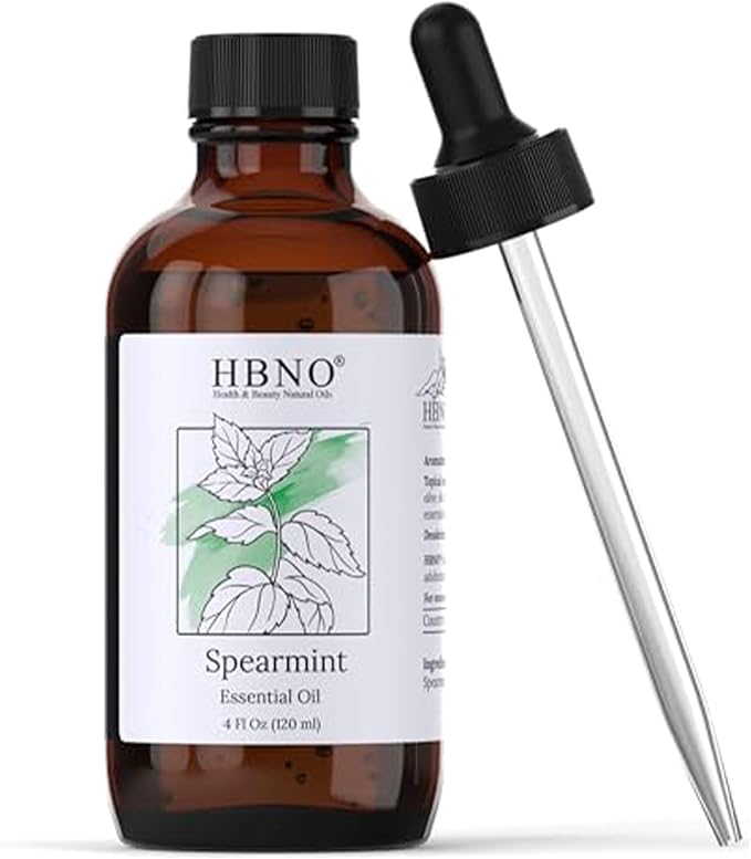 HBNO Spearmint Essential Oil - Huge 4 oz (120ml) Value Size - Natural Spearmint Oil - Perfect for Cleaning, Aromatherapy, DIY, Soap & Diffuser -