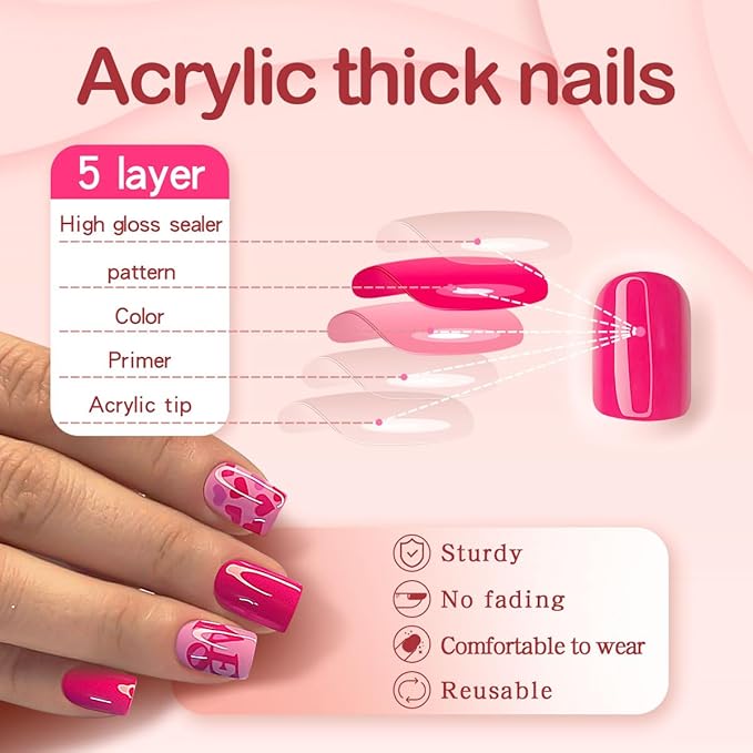 Yivaiks Square Press on Nail Short Fake Nails With Glue on Acrylic Nails for Women Stick on Nails Artificial Nails Press ons Short Nails Kit 24pcs