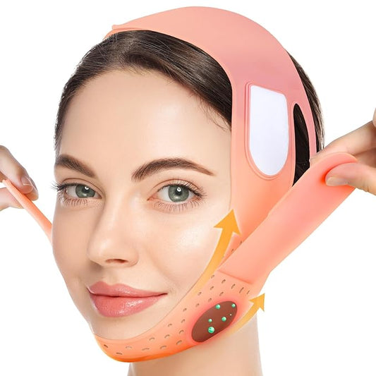 JUSRON V-Line Mask Chin Up Mask Face Strap, Soft Silicone Chin Strap V Shaped Face Mask, Jaw Exerciser 23-27 Inches (Fluorescent Pink)