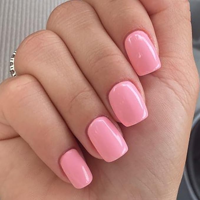 GLAMERMAID Extra Short Press on Nails 24PCS, Light Pink Fall Gel Glue on Nails, Glossy Round Reusable UV Finish Fake Nails Acrylic False Nails Manicure Kits for Women