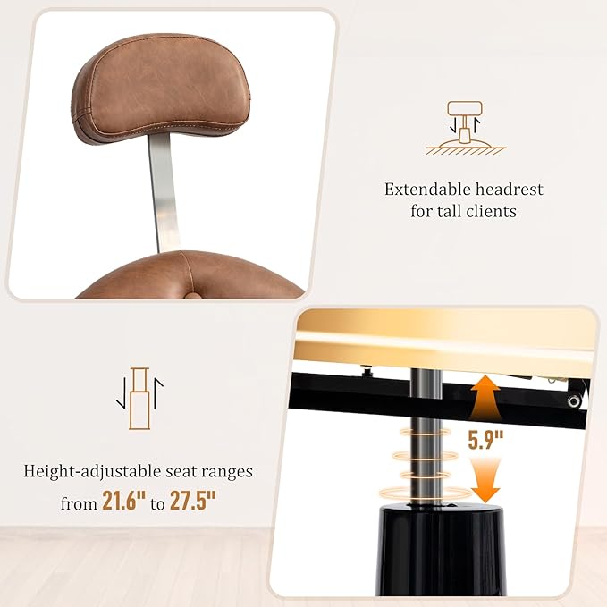 OmySalon Retro Barber Chair Heavy Duty, Aluminum Alloy Frame, Adjustable Headrest, Extra Wide Footrest, Hydraulic Salon Chair for Hair Stylist Reclining All Purpose for Beauty Spa Shampoo, Brown Gold