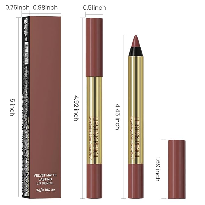 Dark Brown Matte Lip Liner Pencil - Crayon Matte Lipstick Pencil, No Transfer, Smudgeproof & Waterproof, Sharpenable Lip Crayon for Women, Velvet Long-Lasting Lip Color 01#