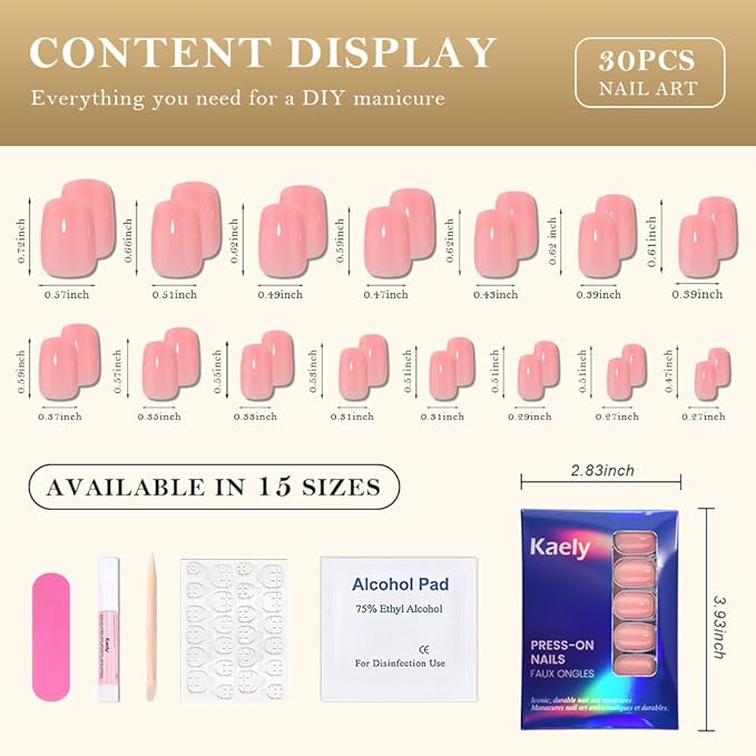 evpct Nude Pink Short Squoval Glossy Press on Nails for Women Gift, Glossy Nude Pink Fake Nail with Nail Glue Manicure Kit, Soft Gel Full Cover Reusable Stick Glue on Acrylic False Nails Perfectly Fit