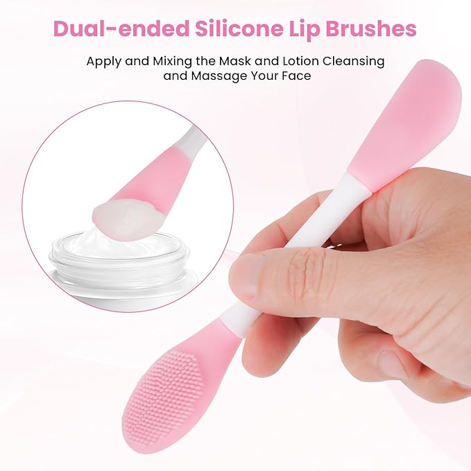 6PCS Silicone Face Scrubber Brush Set- 2PCS Facial Cleaning Brush Exfoliator Tools- 2PCS Silicone Face Mask Applicator Brushes- 2 in 1 Double-Headed Lip Scrubber Skin Care Tools
