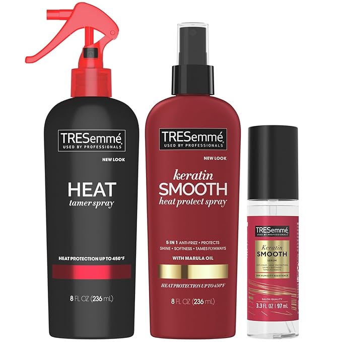 TRESemmé Expert Keratin Smooth Hair Care Set - Heat Protection Spray, Shine Serum with Marula Oil, and Thermal Leave-in Spray, Anti-Frizz Products (3 Piece Set)