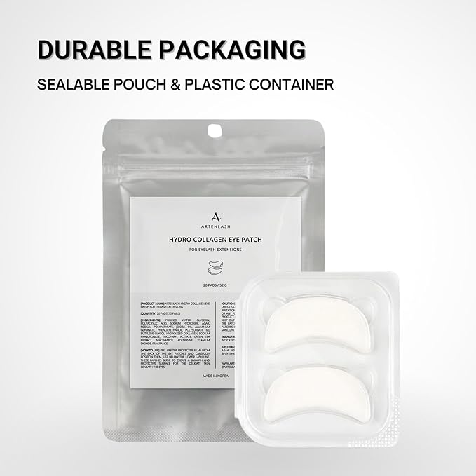 Hydro Collagen Gel Patch for Lash Extension, Under Eye Patch for Lash Lift, Lint Free, Made in Korea, 10 Pairs (20 Pads)