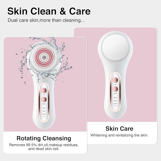 Face Scrubber Exfoliator,Facial Cleansing Brushes Rechargeable IPX7 Waterproof with 5 Brush Heads,Electric Face Spin Brush for Exfoliating, Massaging and Deep Cleansing (White)