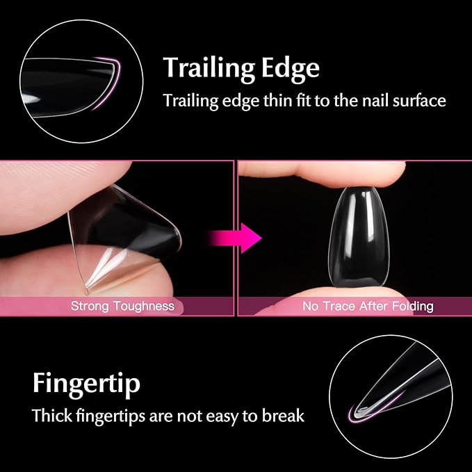 krofaue Short Almond Nails Tips 240Pcs 12 Sizes- Soft Gel Clear No Crease Pre-shape Oval Artificial Acrylic False Full Cover Press on Nails for Extension Home DIY Art
