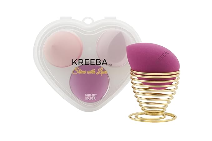 3 Pcs Makeup Sponges – Heart-Shaped Travel Box for Daily Use | Bonus Gold Drying Stand Included, Latex-Free Vegan Beauty Blenders