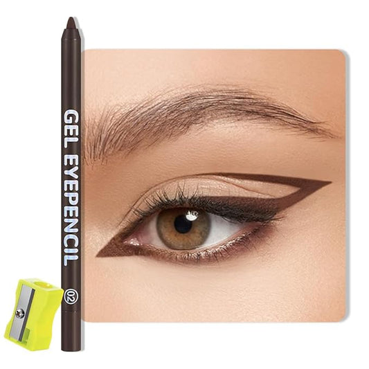 Brown Matte Gel Eyeliner Pencil, Multi-Use Waterline Eyeliner with Sharpener, Sharpenable Eye Liner Waterproof Smudge Proof, High Pigmented Eye Makeup Liners, Vegan & Cruelty-Free 02