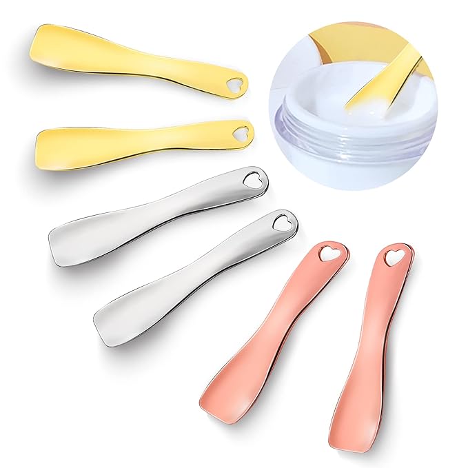 Sibba Facial Makeup Spatula Face Beauty Mask Applicator 6 Pieces Tiny Mini Gold Silver Metal Spoons Set Cosmetic Scraper Skincare Skin Cream Lotion Mixing Slide Scoop