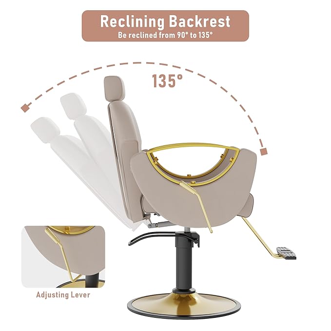 Barber Chair for Hair Stylist, Height Adjustable Hydraulic Hair Reclining Salon Chair, 360 Degrees Rotation, Multi-Function Shampoo Chair for Salon Barbershop (Grey)