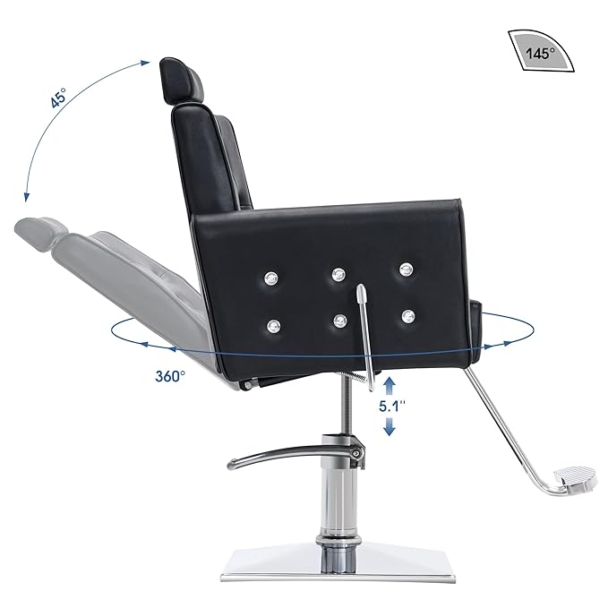 BarberPub Classic Hydraulic Recliner Barber Chair Antique Hair Spa Salon Styling Beauty Equipment 3123 (Black)