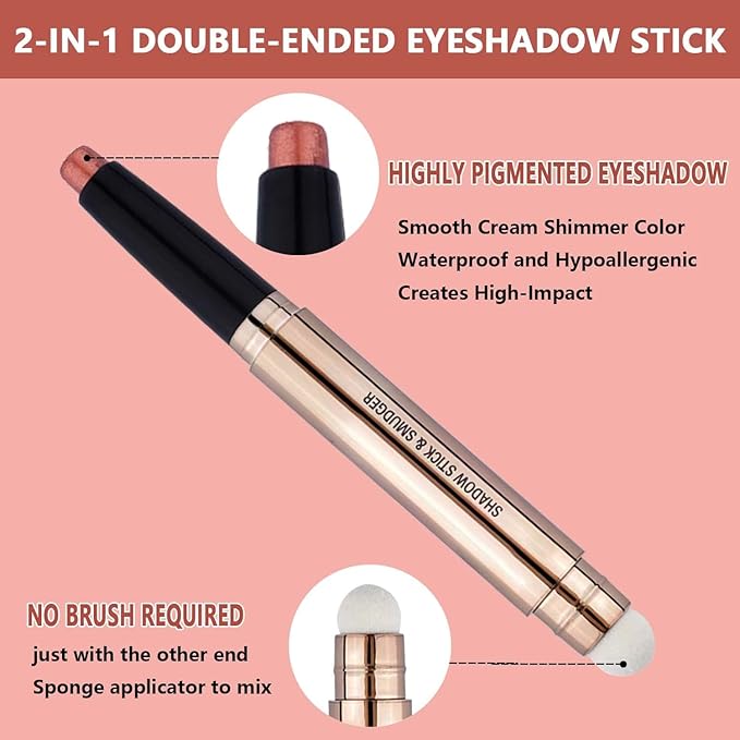 Copper Eyeshadow Stick And Sponge Makeup Brush Cream Shimmer Smooth Shadow Pencil Eyeliner Long Lasting Waterproof Eye Shadow Highlighter Stick Hypoallergenic Multi-Dimensional Eyes Look ( # 05)