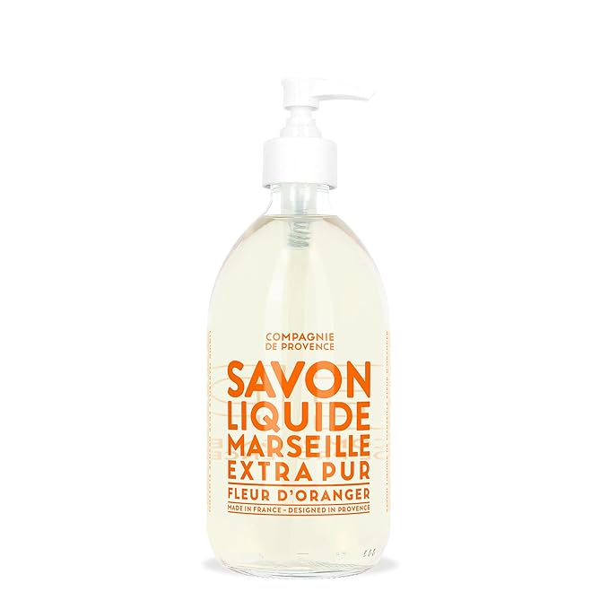 Compagnie de Provence Savon de Marseille Extra Pure Liquid Soap - Orange Blossom - 16.7 Fl Oz Glass Pump Bottle and 33.8 fl oz Plastic Bottle Refill