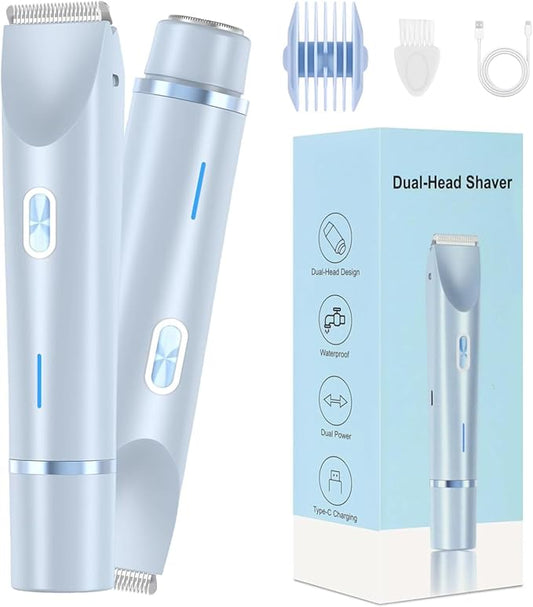 Dermave Bikini Shaver,2025 New Dual Head Shaver Women, 2 in 1 Wet & Dry Waterproof Electric Bikini Trimmer for Women,Blue