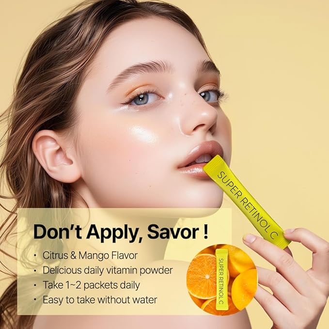 VITALBEAUTIE Super RetinolC (Powder, Skincare Supplement) - Retinol, Vitamin A, C, D, E, Pantothenic Acid, Zinc, L-Cysteine for Skin Radiance and Tone Vegan Authorized AMOREPACIFIC - 30 Packets