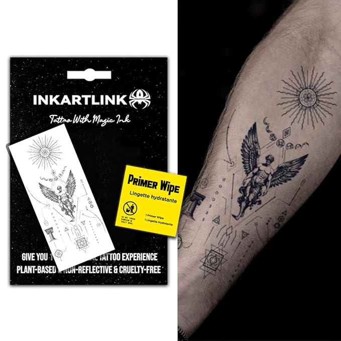 INKARTLINK Semi Permanent Tattoo, creative party geometric tattoo, exquisite realistic design, fun tattoo experience, cruelty-free, non-reflective, waterproof (Sun Angel)