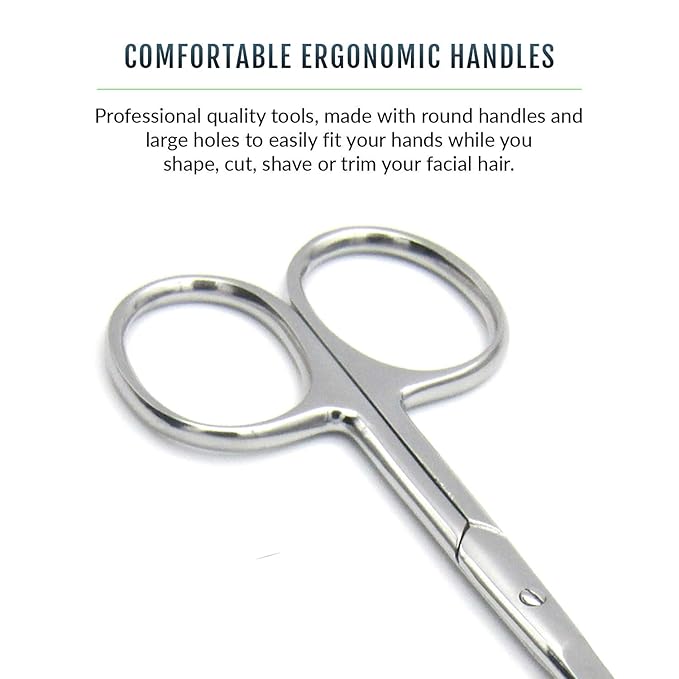 Pack of 2 Curved & Rounded Blunt Tip Stainless Steel Small Scissors for Eyebrows & Eyelashes, Beard Trimming & Moustache, Baby Nails, Nose & Facial Hair