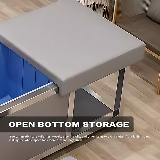 HHEvergreenEnsem Massage Shampoo Bed with Sink & Head Spa Equipment, No Plumbing Head SPA Bed Includes 24 gal Large Water Tank, Storage Space (with Stool, Grey)