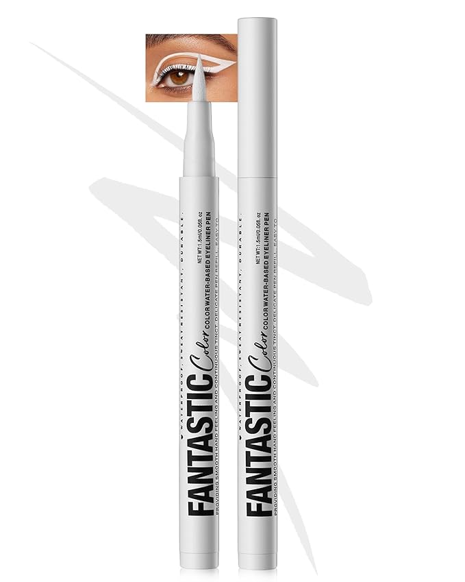 White Matte Liquid Eyeliner Pencil, Colorful High Pigmented Waterline Eye liner Waterproof Pen, Bright Colored Smudgeproof Long Lasting Eyeliner Pen Christmas Party Festival Makeup Gift for Women-01