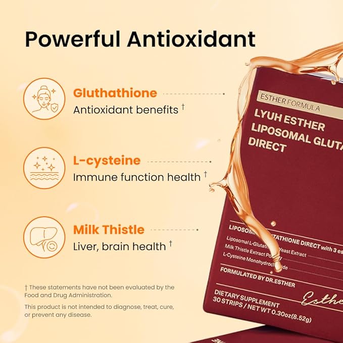 ESTHER FORMULA Liposomal Glutathione Direct (284mg*30strips) Glutathione Strips, Enhanced-Absorption, Korean Beauty Supplement Made in USA for antioxidant, Even Skintone, K-Beauty