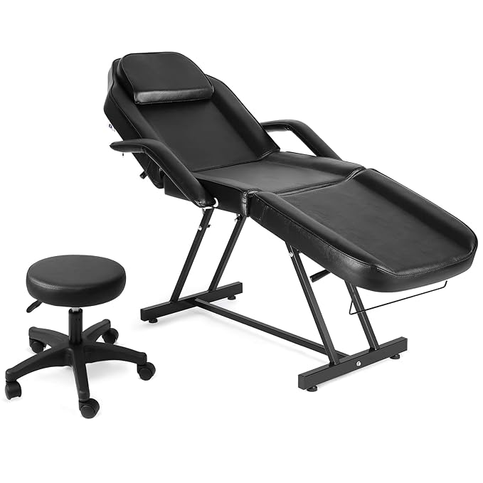 Artist hand Massage Table Adjustable Massage Bed with Barber Stool Spa Bed Salon Massage Equipment Barber Chair Salon Chair Black