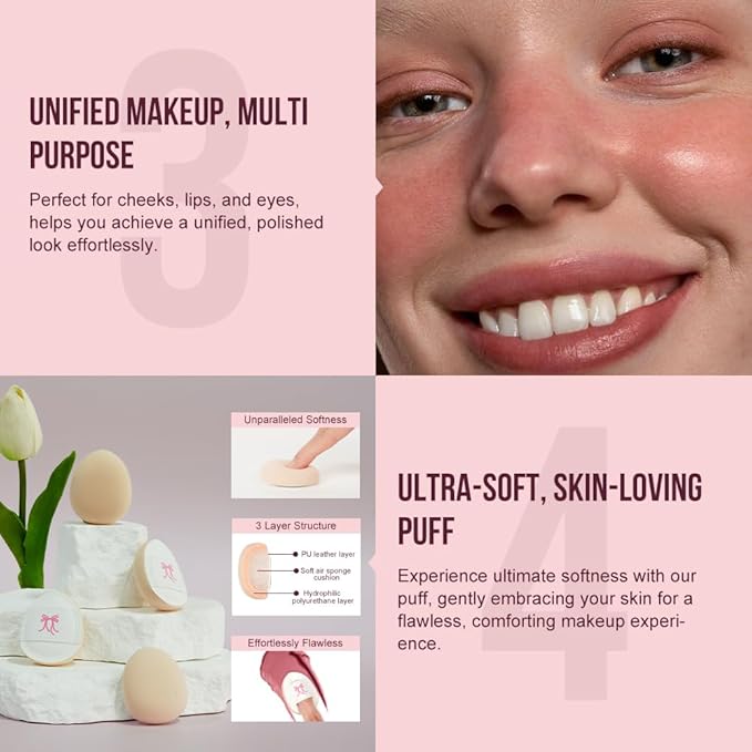 Multi-Use Makeup Cream Blush Stick, Unidollss 3-in-1 Buildable Blush Stick for Cheeks, Eyes, and Lips, Hydrating formula, All day wear, Easy Application with Thumb Puff Included (02 INFATUATION)
