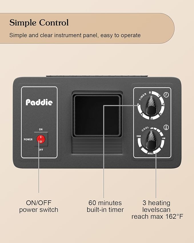 Paddie Professional Hair Dryer Chair for Salon, Angle & Height & Temperature Adjustable 1000W Downdraft Hood, 60-Minute Timer