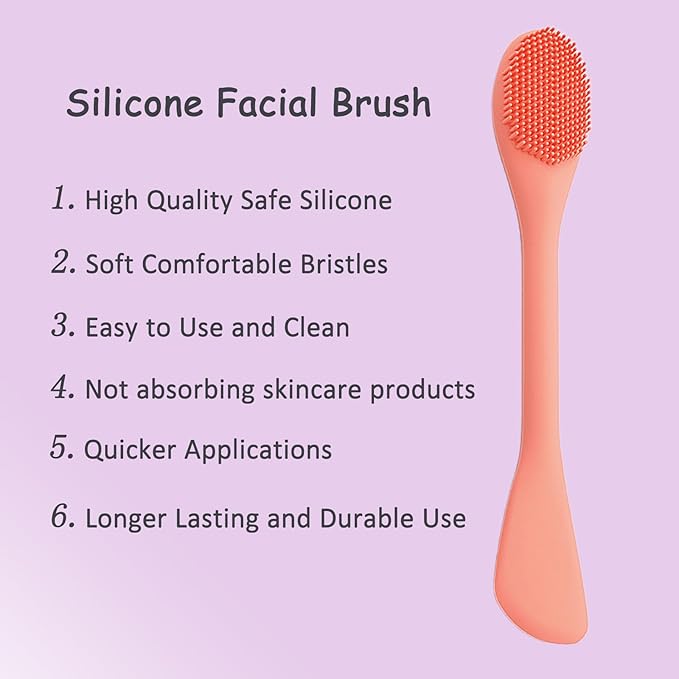 Silicone Face Mask Brush, Soft Facial Cleansing Scrubber, 2 Pcs Double-End Facial Mask Brush for Mud, Clay, DIY, Skincare Applicator Tools (Orange and Green)