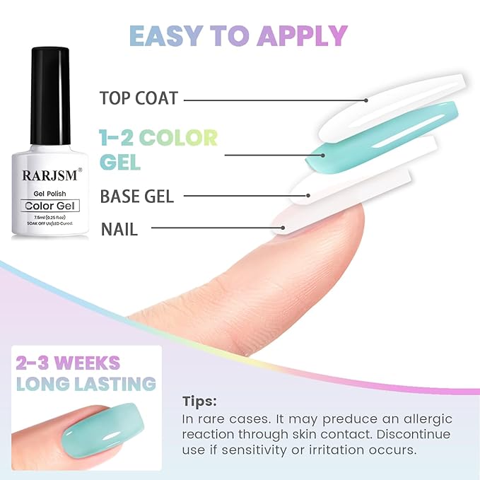 RARJSM Pastel Stained Glass Gel Nail Polish Set 6pcs Clear Orange Yellow Blue Pink Purple Crytal Transparent Jelly Series Sheer Amber Gel Varnish LED UV Curing Requires Spring Easter French Manicure