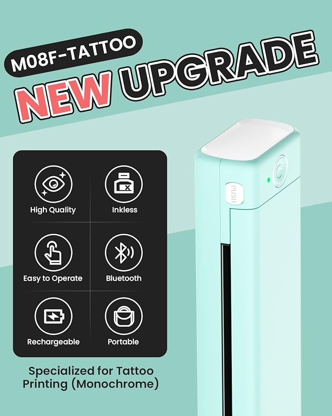 Phomemo M08F Wireless Tattoo Transfer Stencil Printer, Tattoo Transfer Thermal Copier Machine with 10pcs Free Stencil Paper, Portable Printer Kit for Tattooing, Compatible with Smartphone & PC